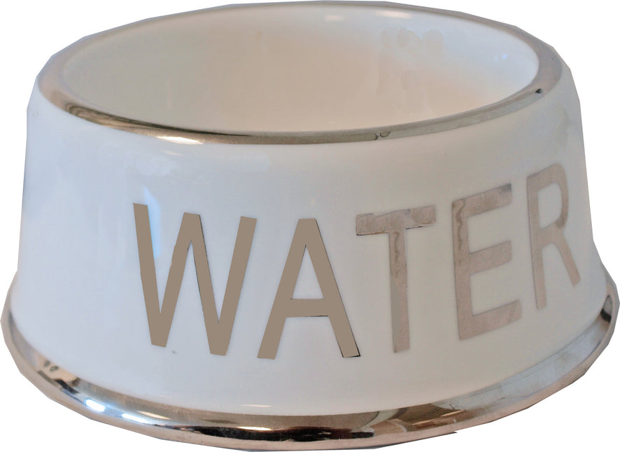 Eetbak Steen Hond Water Wit/Zilver 18cm