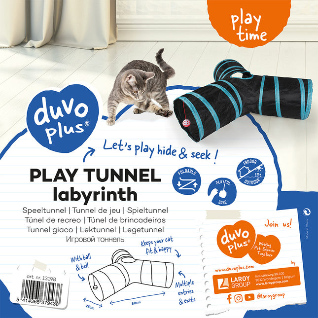 Speeltunnel Labyrint 80x25cm Blauw/Zwart