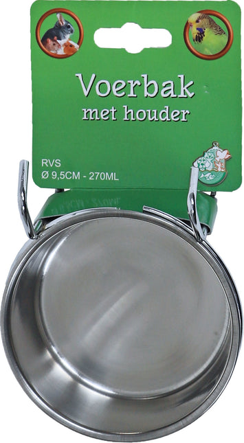 Voerbak RVS met houder 9,5cm 270ml