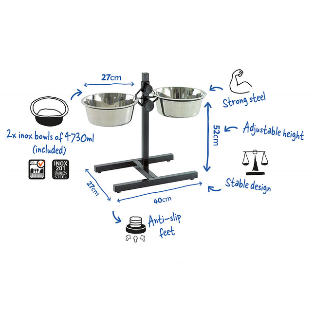 Twin Feeder H-Stander + Kommen 4730ml - XXL - 52cm- 2x27cm