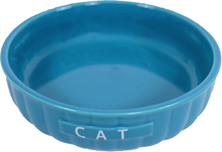 Drinkschotel Steen Kat Ribbel Blauw 14cm