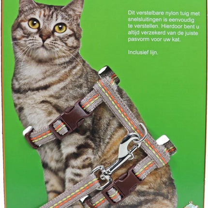 Kattentuig met lijn Nylon Mocca met stiksel