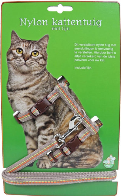 Kattentuig met lijn Nylon Mocca met stiksel