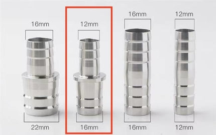 RVS slangpilaar verloop koppelstuk voor slang 12-16mm naar 16-22mm